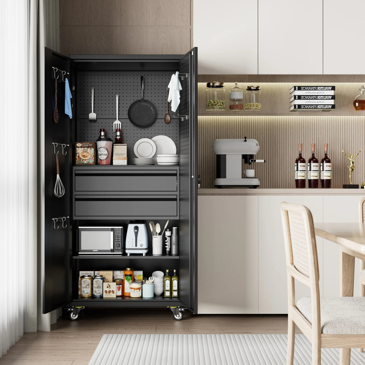 Aobabo Metal Storage Cabinet with Lock,Garage Storage Cabinet with Wheels,72In Steel Storage Cabinet for Garage Home Storage, Black Required-Assembly