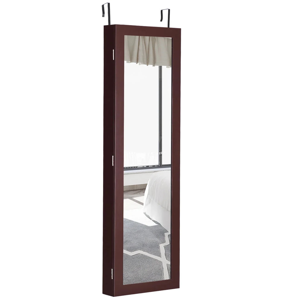 Costway Wall Door Mounted Mirrored Jewelry Cabinet Storage Organizer-Black