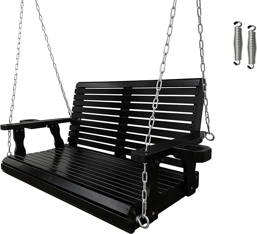 Fortune Candy 3 Person Outdoor Wood Hanging Swing, Heavy Duty 880 lbs Wood Porch Swing, Brown-5ft
