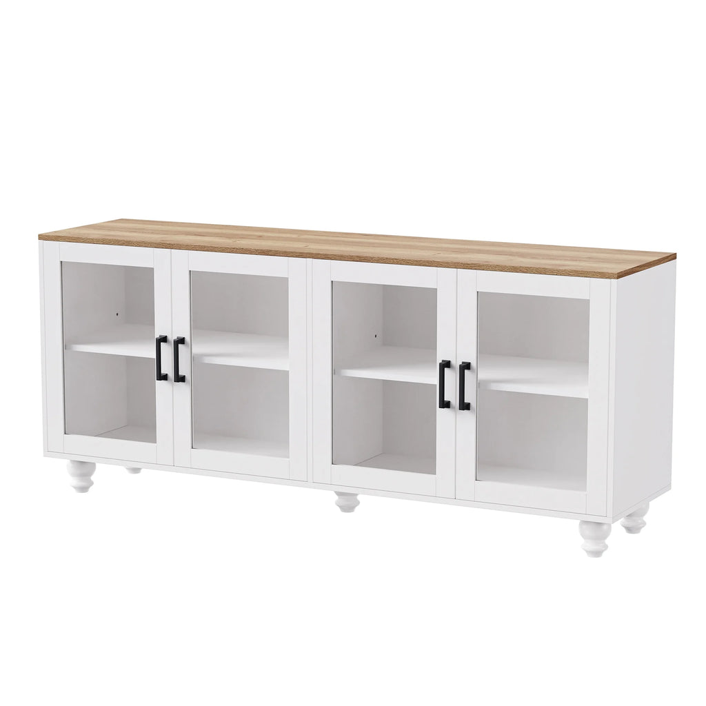 Euroco 110" Entertainment Center Wall Unit Set with Glass Display Cabinets, Adjustable Shelves & Vintage TV Stand for TVs up to 85", Farmhouse Style Media Console with Storage, Gourd Legs