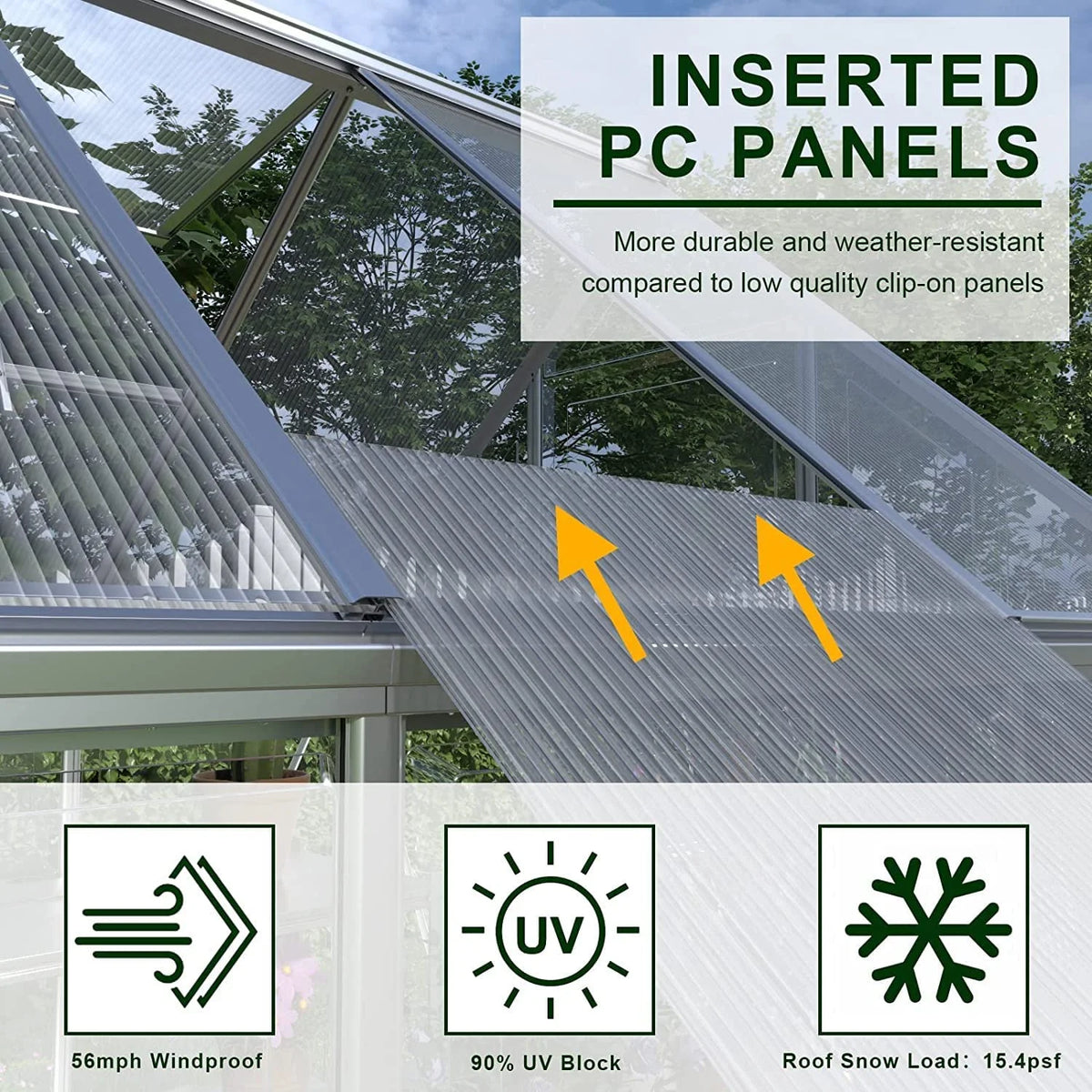 Jocisland 8x8x7 FT Polycarbonate Walk-In Greenhouse with Aluminum Frame, 2 Top-Opening Windows & 2 Swing Doors, Heavy Duty for Outdoor Garden Use, Black