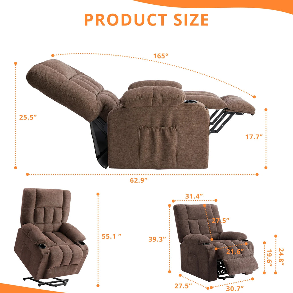 Recline Chair, 21.6"W Oversize Accent Armchair with Storage Bag, Modern Chair for Living Room, Bedroom, Gray