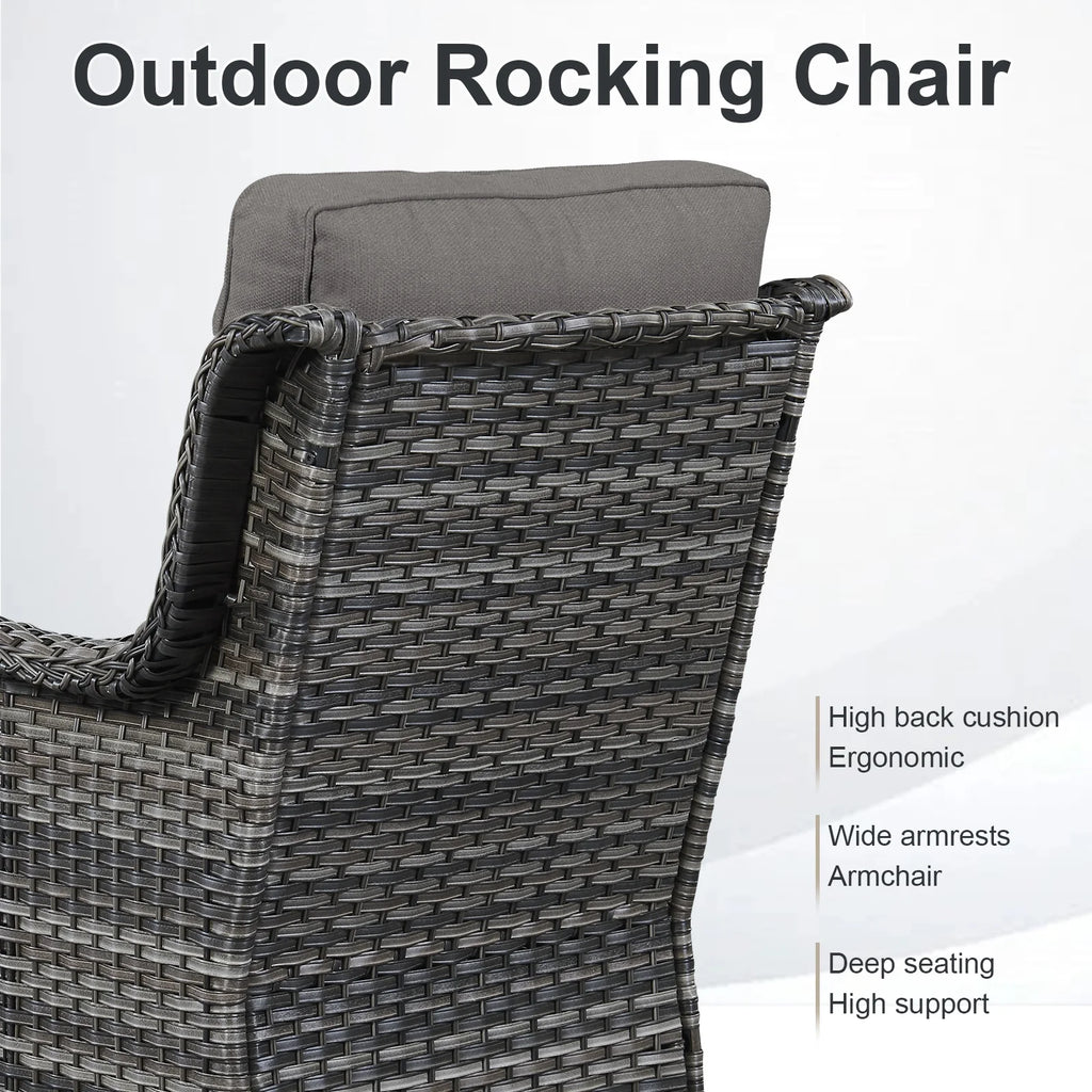 POCASSY Patio Swivel Chairs, Outdoor Wicker Swivel Glider Rocking Chairs with High Back and Thick Cushions for Porch Deck - Set of 2, Beige