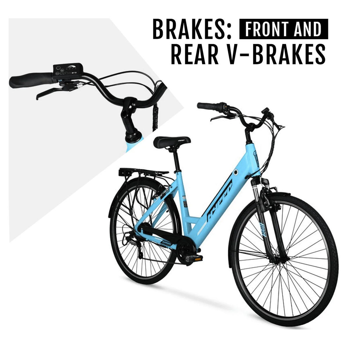 Hyper Bicycles E-Ride 700C 36V Electric Commuter E-Bike for Adults, Pedal-Assist, 250W Motor, Blue