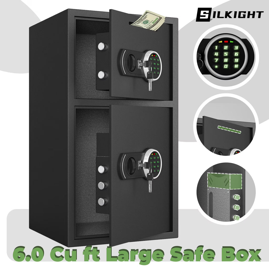 Silkight Safe - 6.0 Cu ft Home Safe Box - Fireproof Safe Depository Drop Safe with Backlit Keypad & Alarm System for Business Home Money Safe