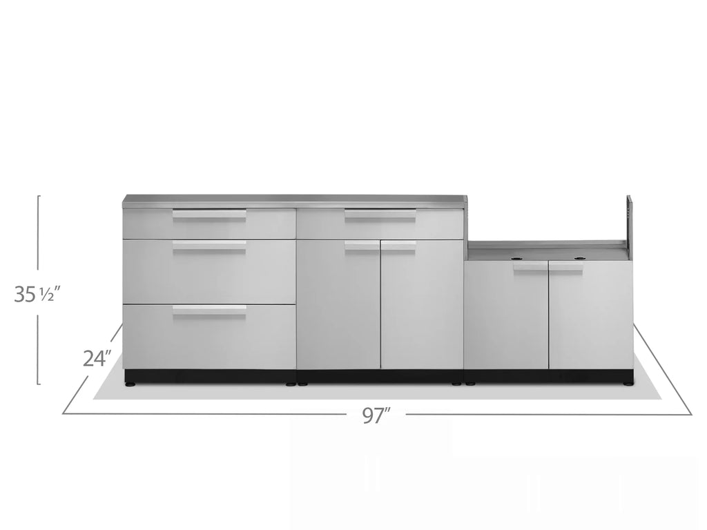 NewAge Products Outdoor Kitchen 4 Piece Cabinet Set in Stainless Steel with Countertop and Covers