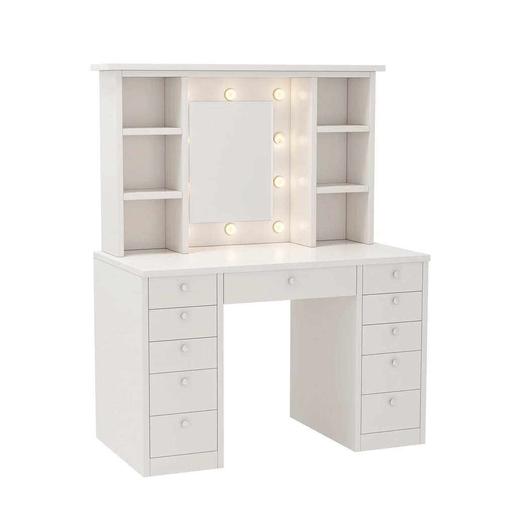 Makeup Vanity Desk with LED Mirror, 11 Drawers & Shelves, 3 Color Modes & Adjustable Brightness