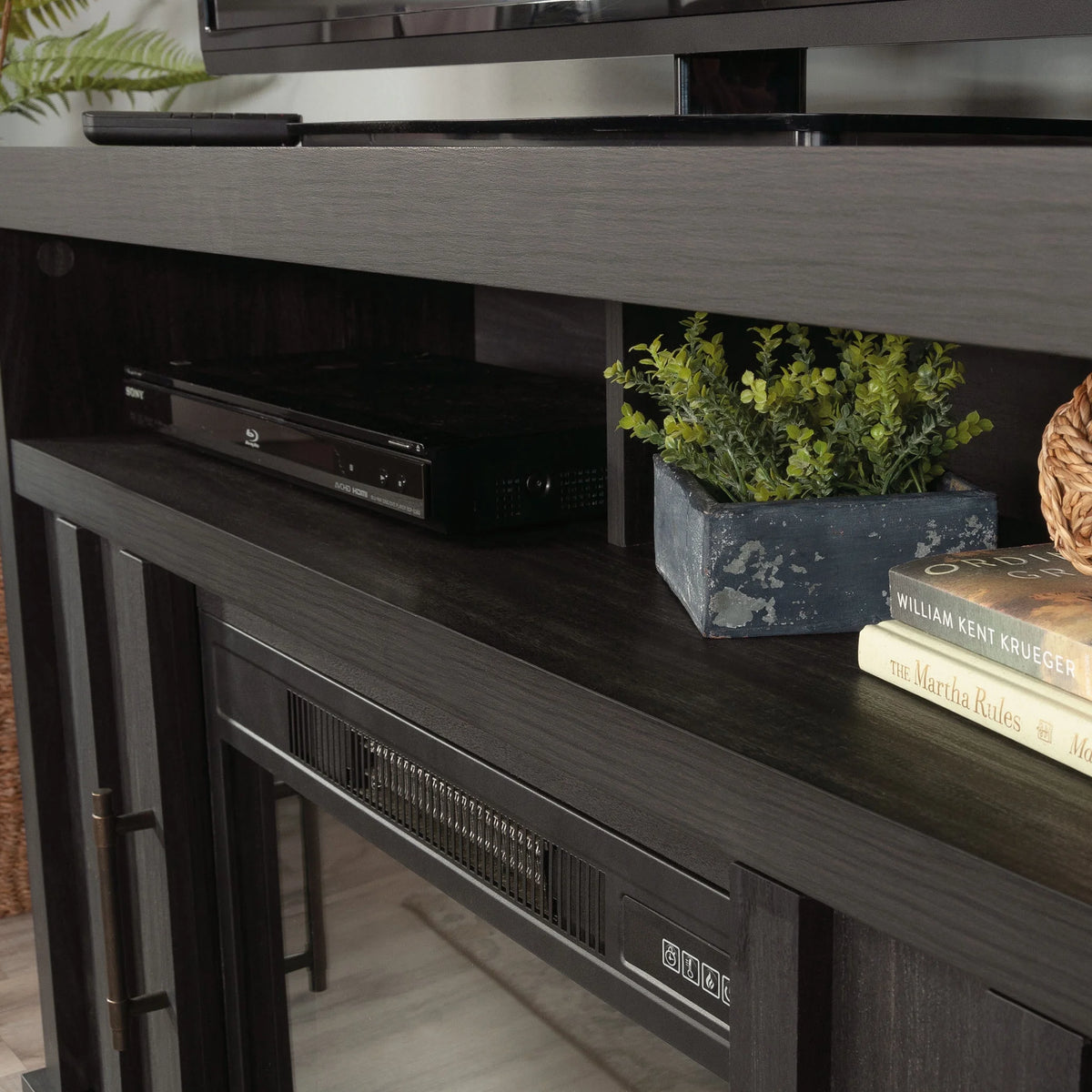 Sauder Entertainment/Fireplace TV Stand for TV's up to 50", Black Finish