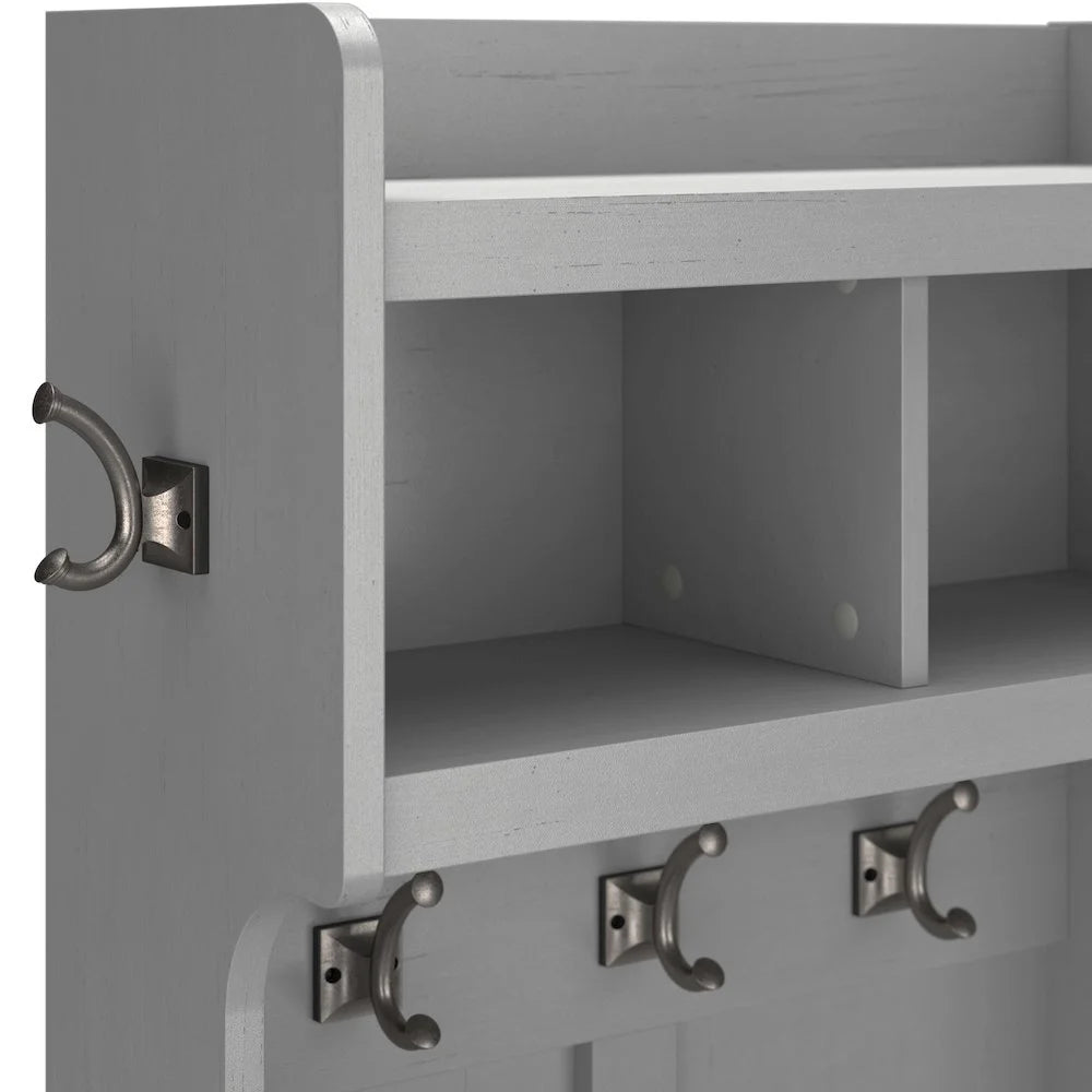 Woodland 40W Hall Tree and Shoe Bench with Shelves in Gray - Engineered Wood