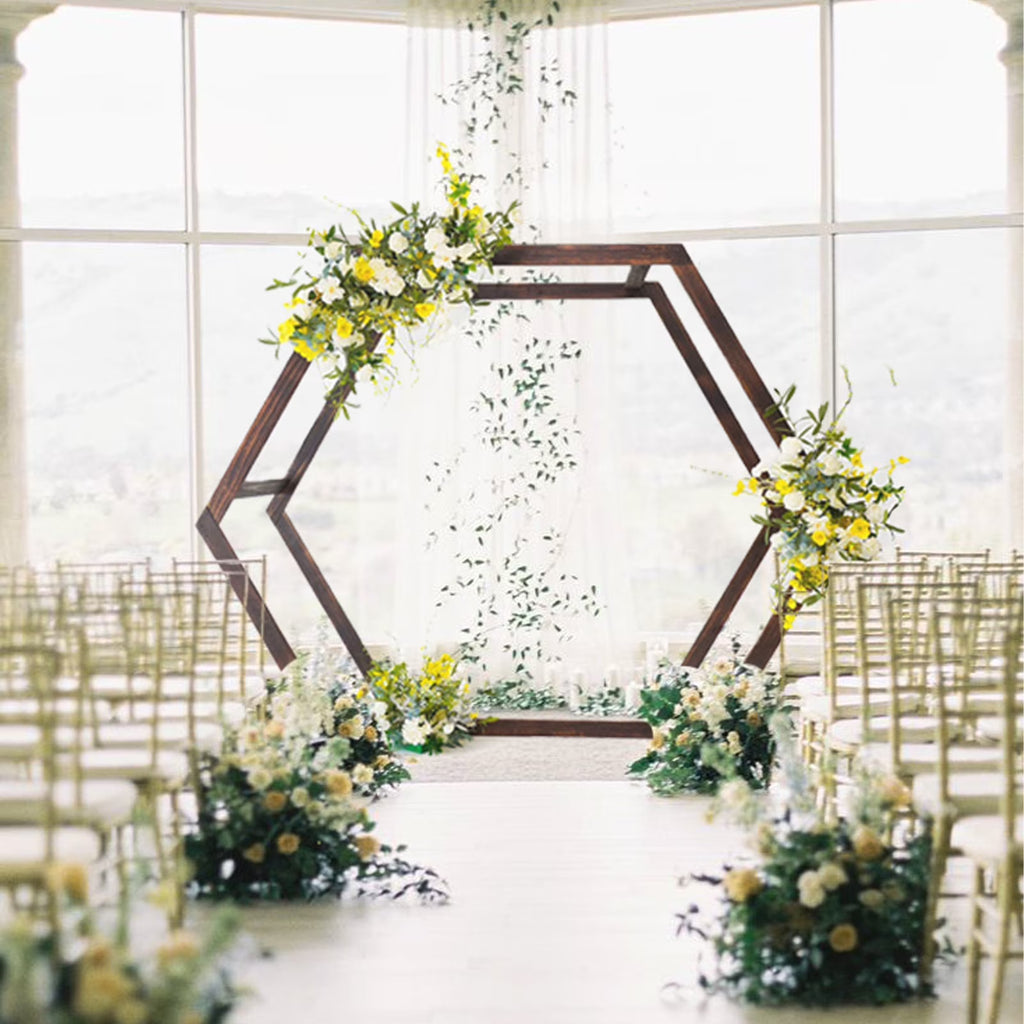 Efavormart 7FT Rustic Square Wedding Arch Wooden Backdrop Stand, Wedding Ceremony Arch - Brown