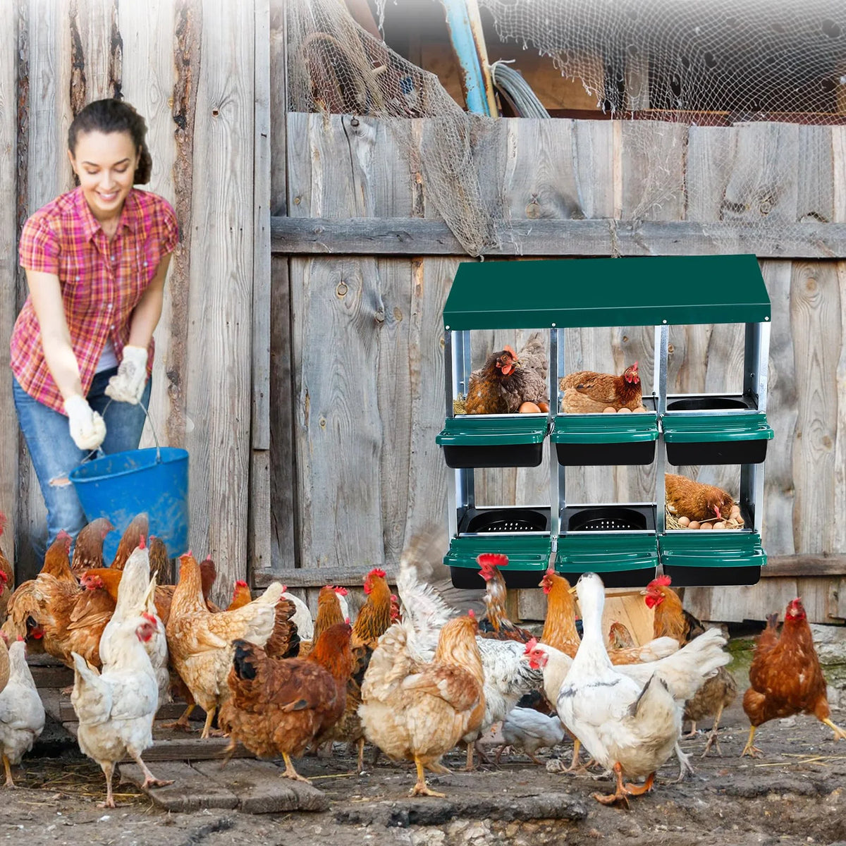 Chicken Nesting Box, 6/8/10 Compartment Nesting Box, Heavy Duty Chicken Coop Nesting Box with Removable Tray, Metal Chicken Laying Box for Chicken