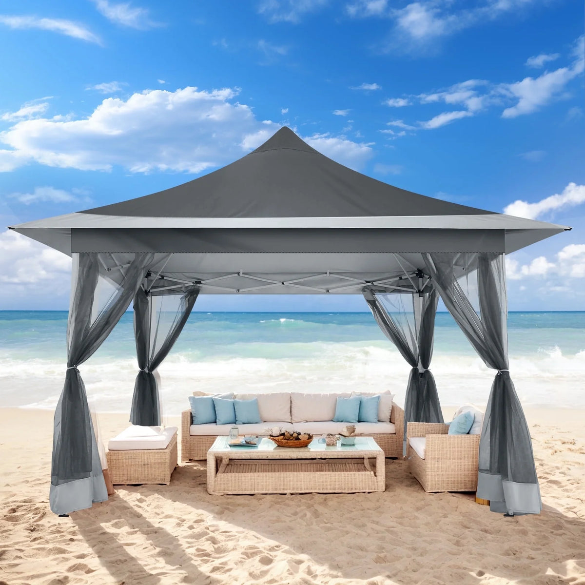 HOTEEL 12x12 EZ Pop Up Gazebo Tent with Sidewalls,Patio Gazebo Instant Shelter for Outdoor Party Camping Backyard Beach with Carry Bag,Stakes,Ropes,Gray