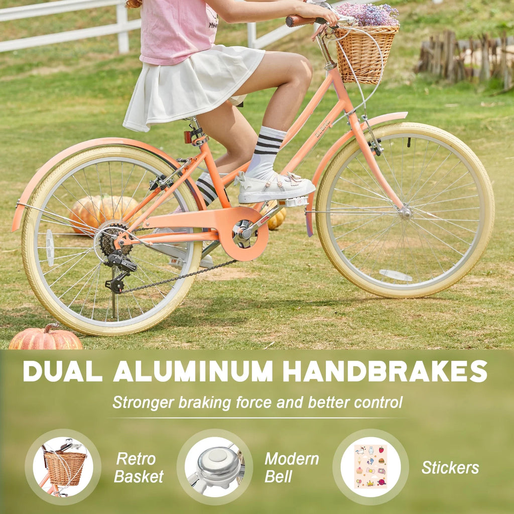 Glerc Missy 24" Girls Cruiser Bike 6-Speed Women's Hybird Bicycle for Ages 7-11 Years, Mint Green