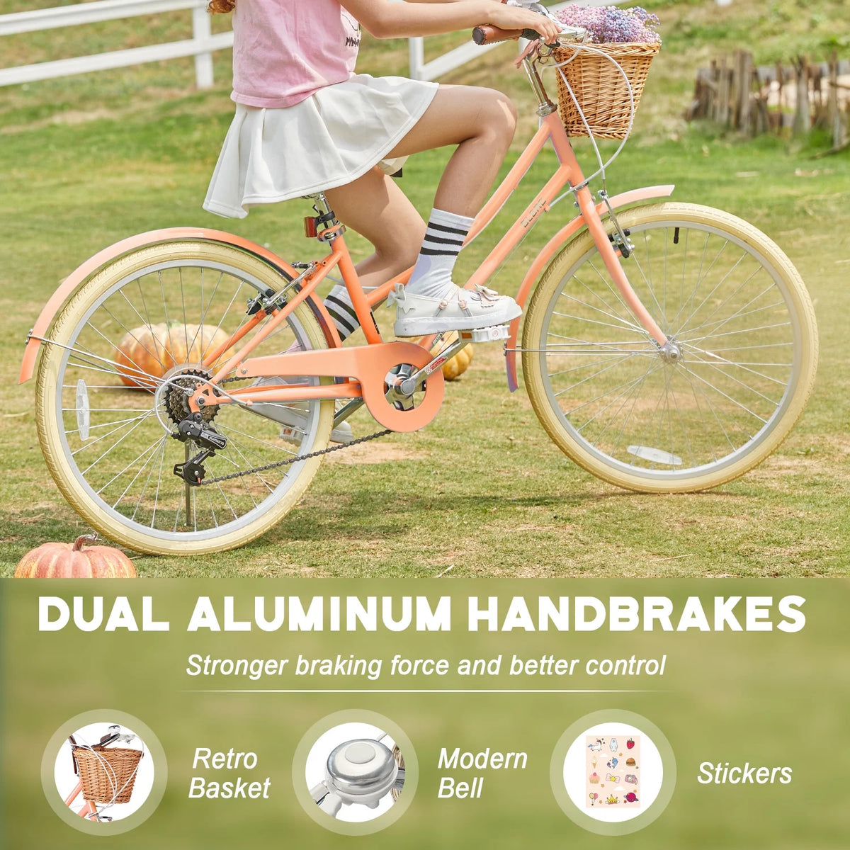 Glerc Missy 24" Girls Cruiser Bike 6-Speed Women's Hybird Bicycle for Ages 7-11 Years, Mint Green