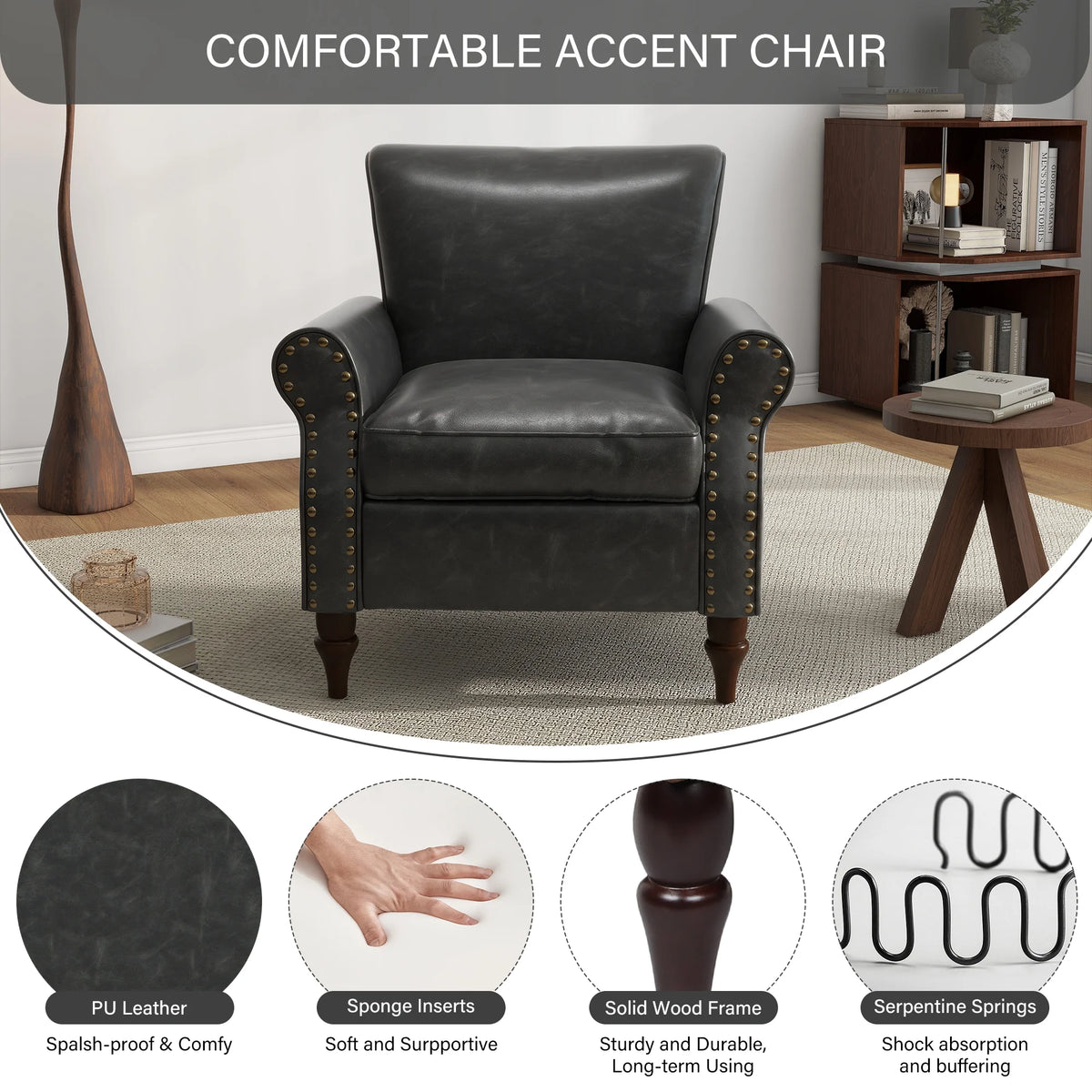 DREAMSIDEA Accent Chairs Upholstered Pattern Morden Armchair Comfy Linen Fabric Single Sofa for Living Room, Pattern White