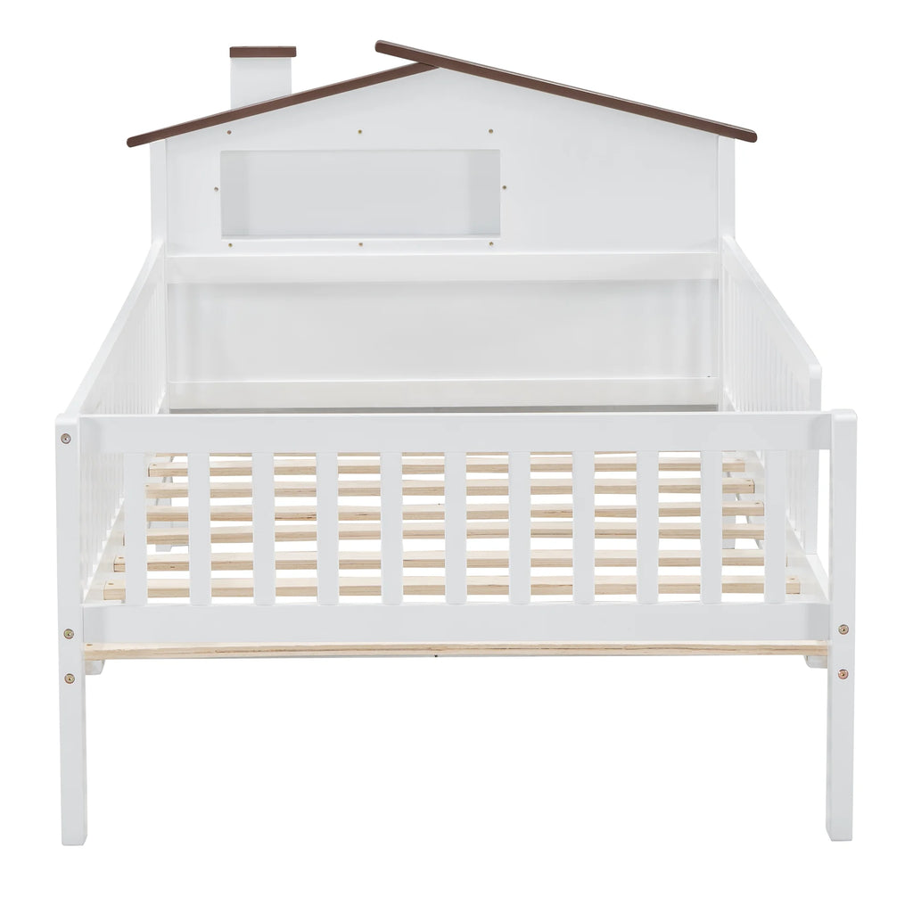 Euroco Wood Twin Size Platform Bed, House Bed with LED Light and Storage, White