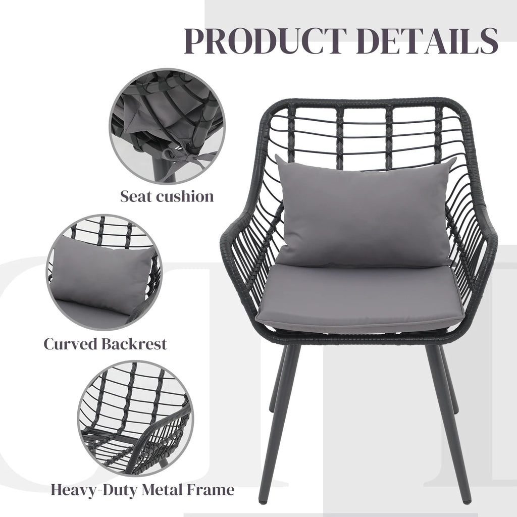 Patio Furniture Set, Betcozy3 Pieces Outdoor Chairs Set with Glass Coffee Table for Garden, Bistro, Porch, Balcony, Backyard
