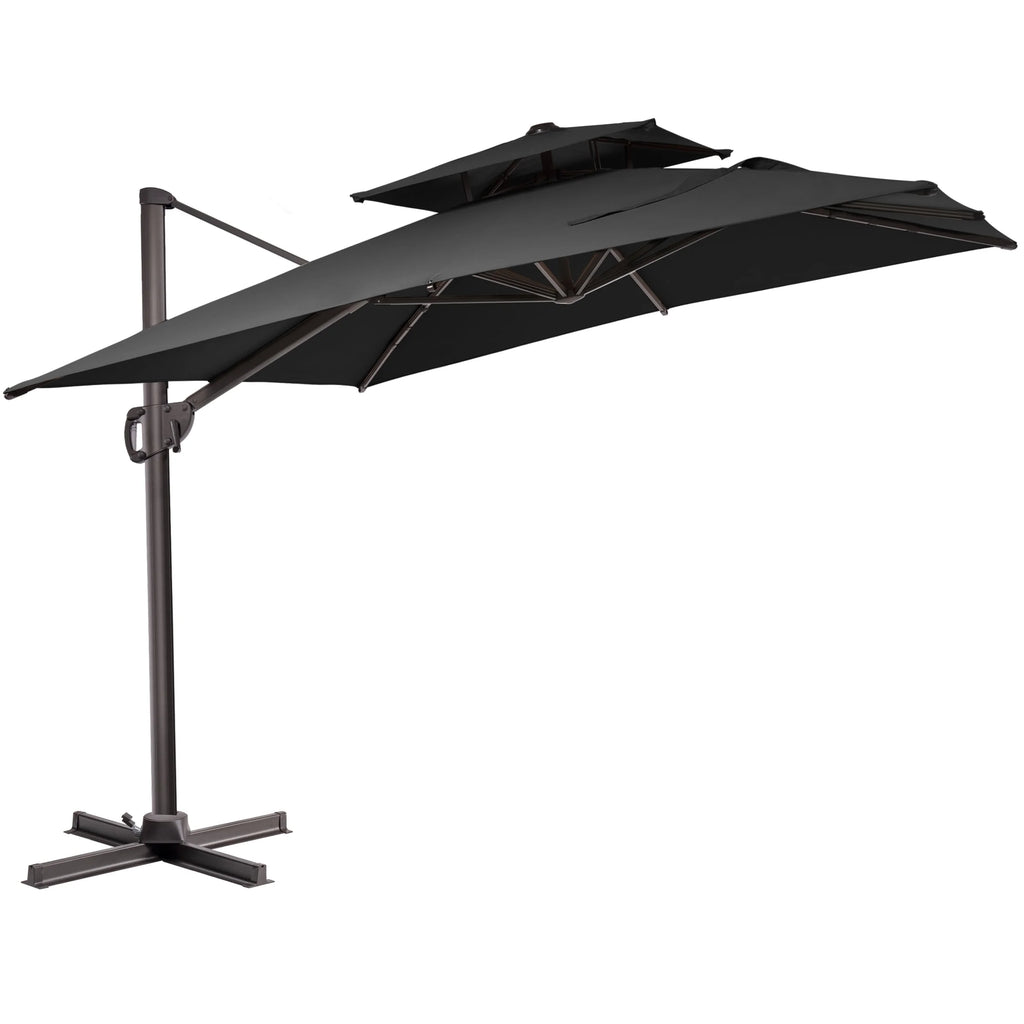 Pellebant Outdoor 9x11FT Patio Umbrella Cantilever Offset with No Base, Dual Top Navy Blue