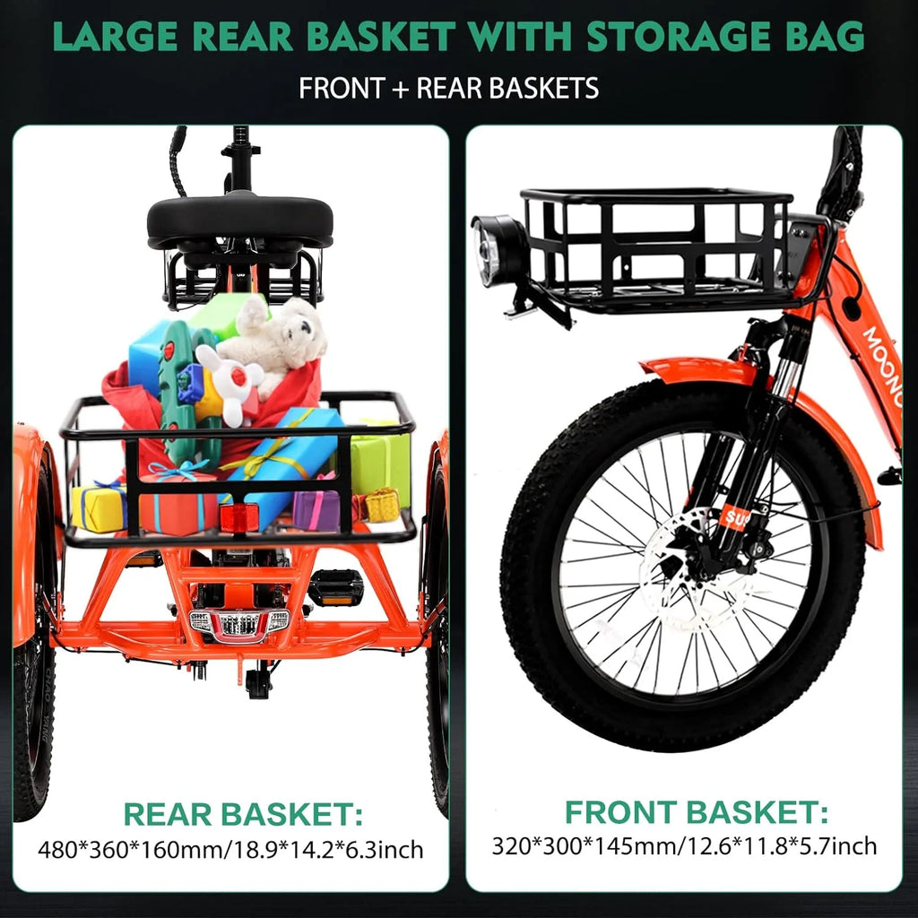 ABORON 3.0 Fat Tire Electric Trike for Senior Foldable E-Bike, 500W Motorized Tricycle Adult 20" Folding 3 Wheel Electric Commute Bike Trike w/48V Battery and Storage Baskets,