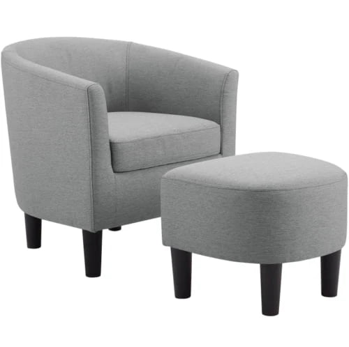 Dazone Swivel Armchair & Ottoman Set, Modern Accent Upholstered Single Sofa Chair With Footstool, 360°Rotating Armchair and Footrest Set, Club Tub Chair for Living Room Bedroom Reading Room,Gray