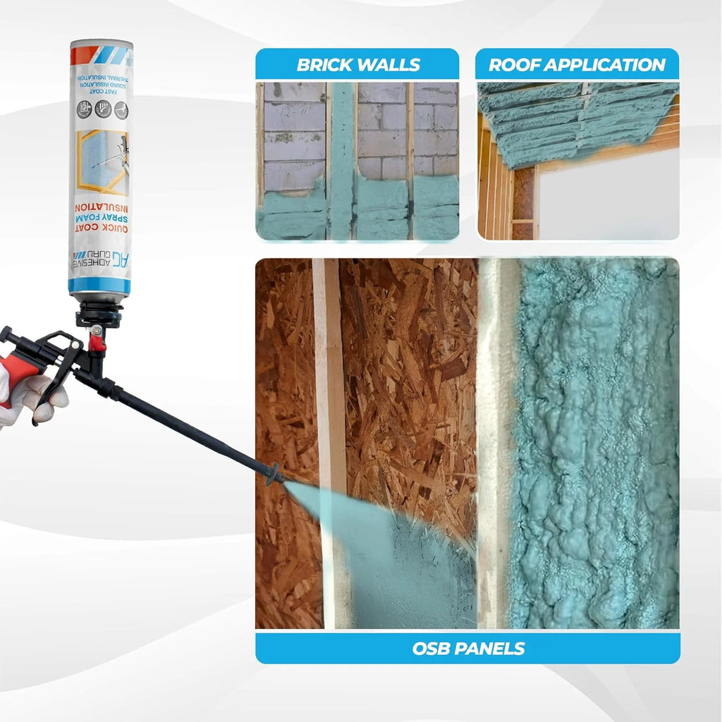 Adhesive Guru Spray Foam Insulation Kit (18 x 32.80 oz/930 gr - 360 Board feet), Self-Expanding Adhesive Foam, Closed Cell Heat Insulation & Acustic Spray with Cleaner and Dispensing Gun- 18 Pack
