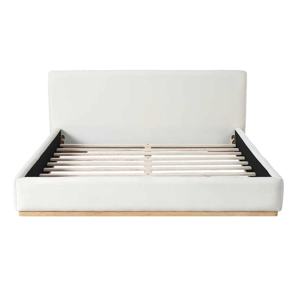 Christopher Knight Home Queen Bed with Velvet Upholstery, Solid Wood Platform, Padded Headboard, White
