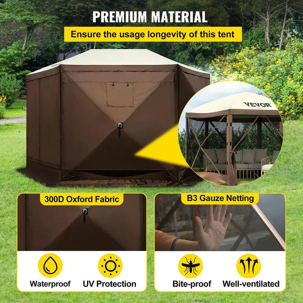 Topcobe 12*12ft Camping Screen Tent, 6 Sided Pop-up Canopy Shelter Tent with Mesh Windows, Large Shade Tents for Outdoor Camping, Lawn and Backyard, Portable Carry Bag