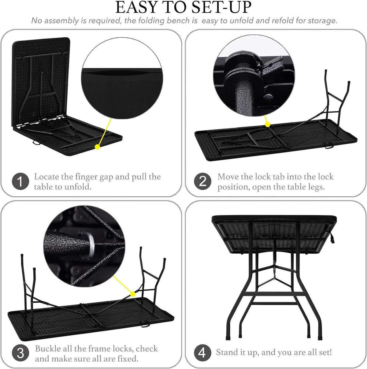 AJP Distributors 6 Foot Portable Plastic Folding Table 6FT 72" Half Foldable Heavy Duty Top w/Carry Handle - Indoor Outdoor Camping Picnic Party Wedding Dining Office Event Meeting Black Wood Style