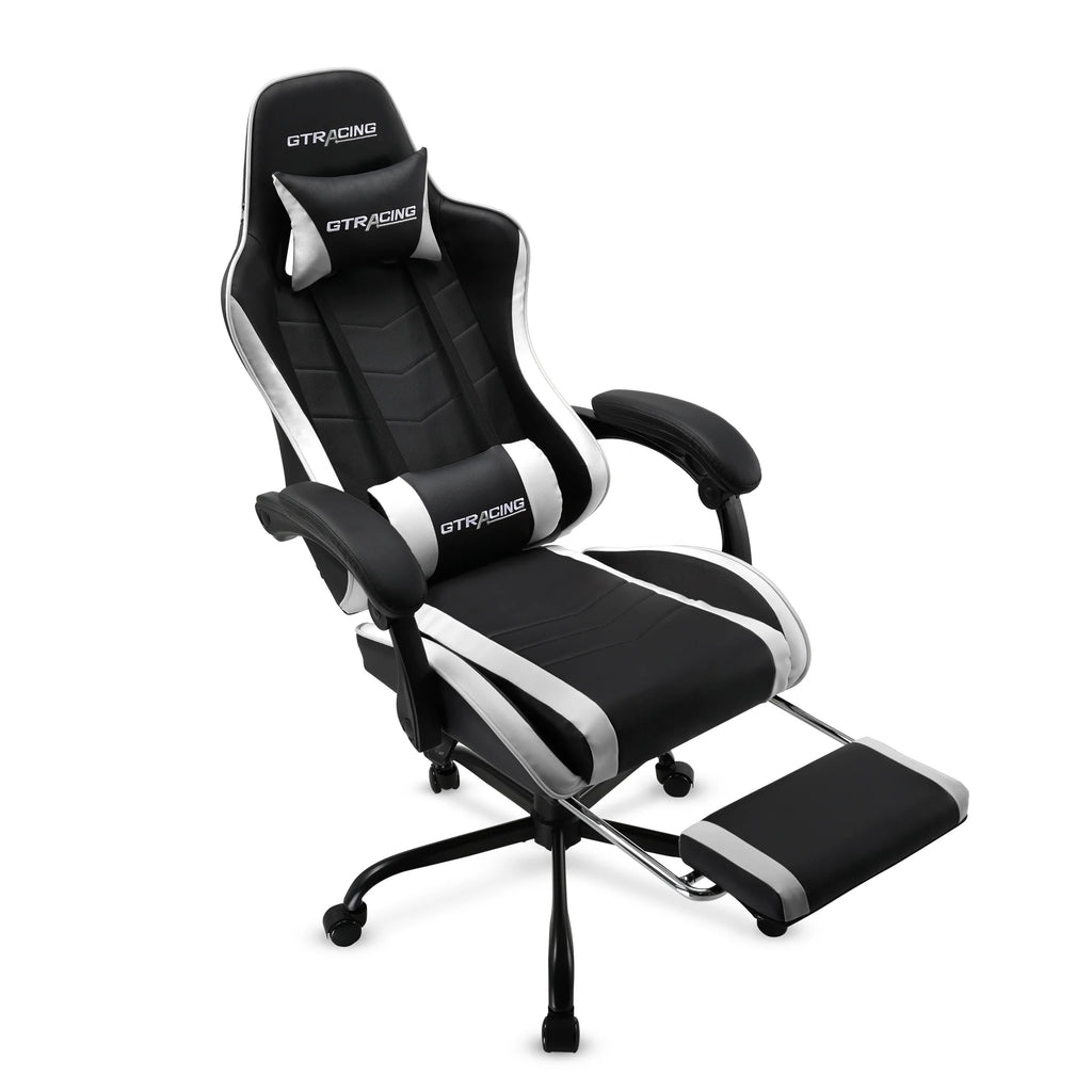 GTRACING GTWD-200 Ergonomic Gaming Chair with Adjustable Pillows and Footrest , White