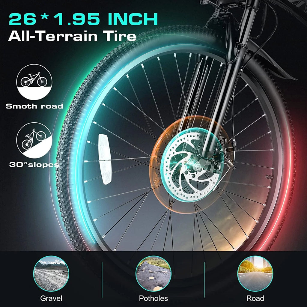 Vivi Electric Bike for Adults 26" Folding Electric Bike 500W Electric Mountain Bike 20MPH Full Suspension Electric Bike  with Cruise Control Up to 50 Miles