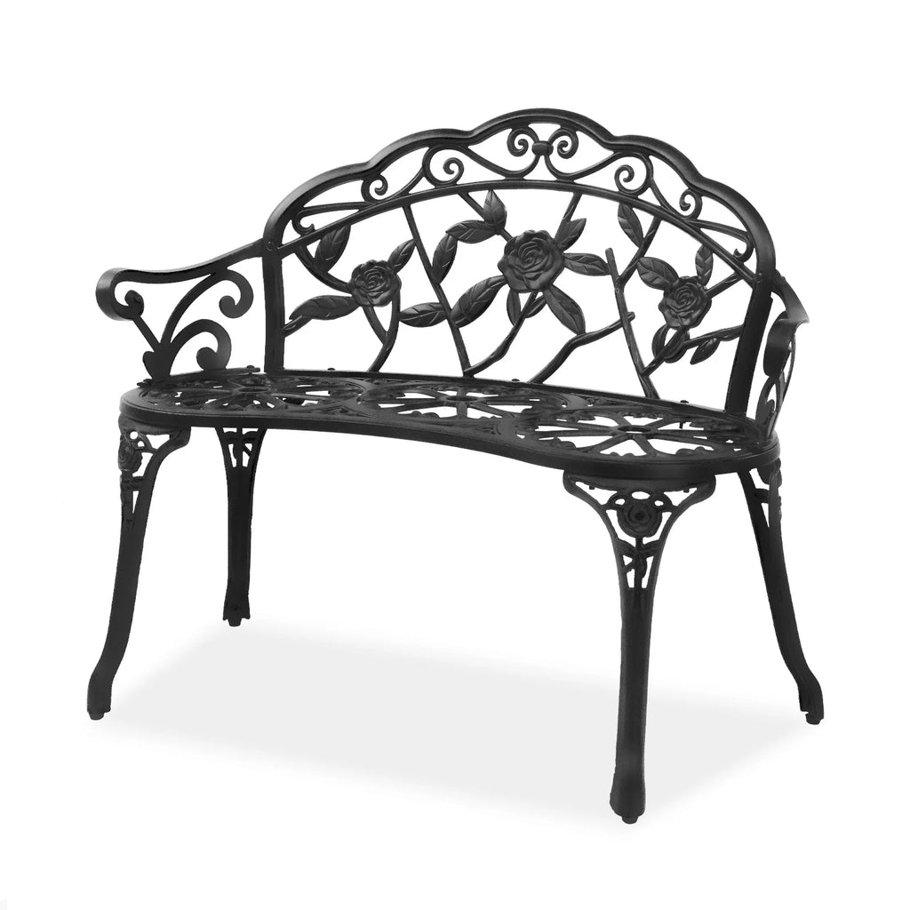 Zimtown Courtyard Park Outdoor Patio Bench Leisure Rose Cast Aluminum Chair, Metal Loveseat Bench for Garden Patio, Porch, Deck, Bronze