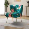 14 Karat Home Modern Floral Accent Armless Side Chair Metal Base Tufted Back Adult Bedroom Blue