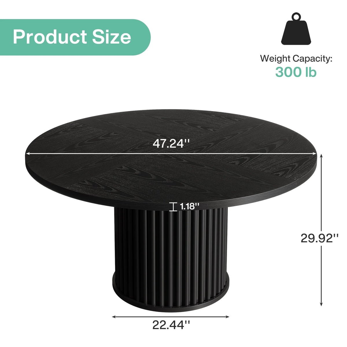 Tribesigns Black Round Dining Table for 4-6 People, 47.24-Inch Circle Wood Kitchen Table with Sturdy Fluted Metal Base, Modern Dining Room Furniture