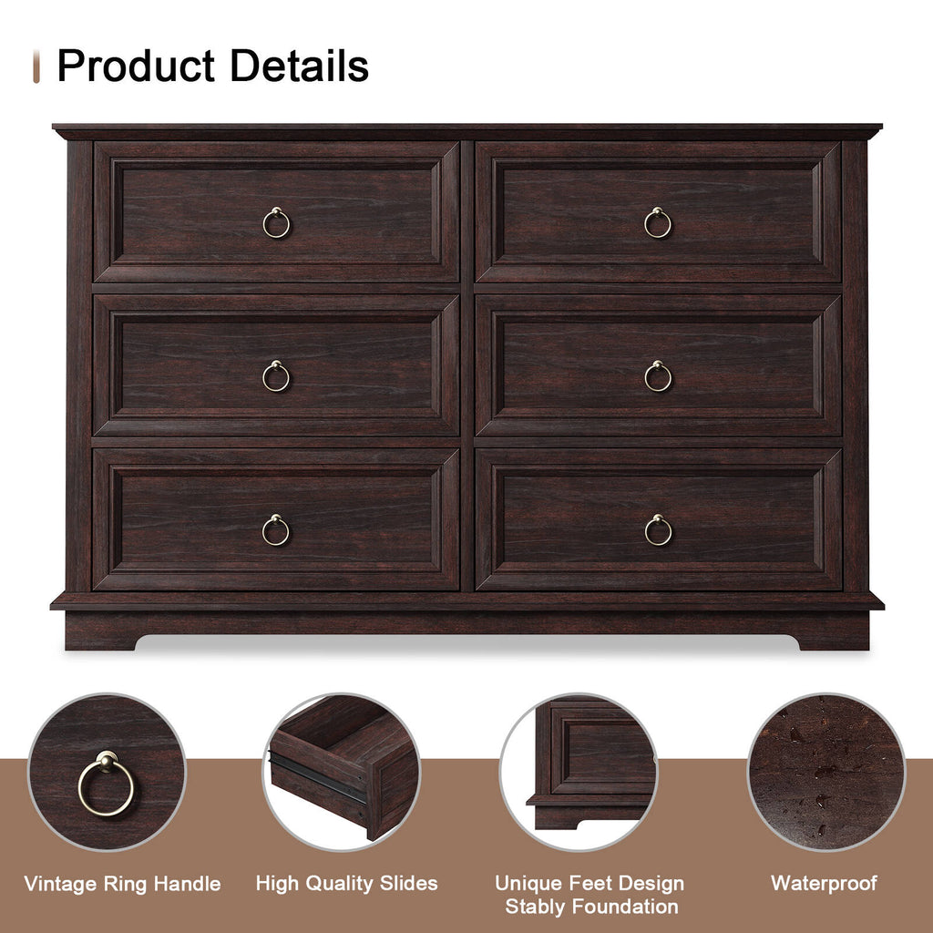 FAGAGA 6 Drawers Dresser for Living Room,Storage Cabinet Wooden Dressers Organizer for Bedroom,White