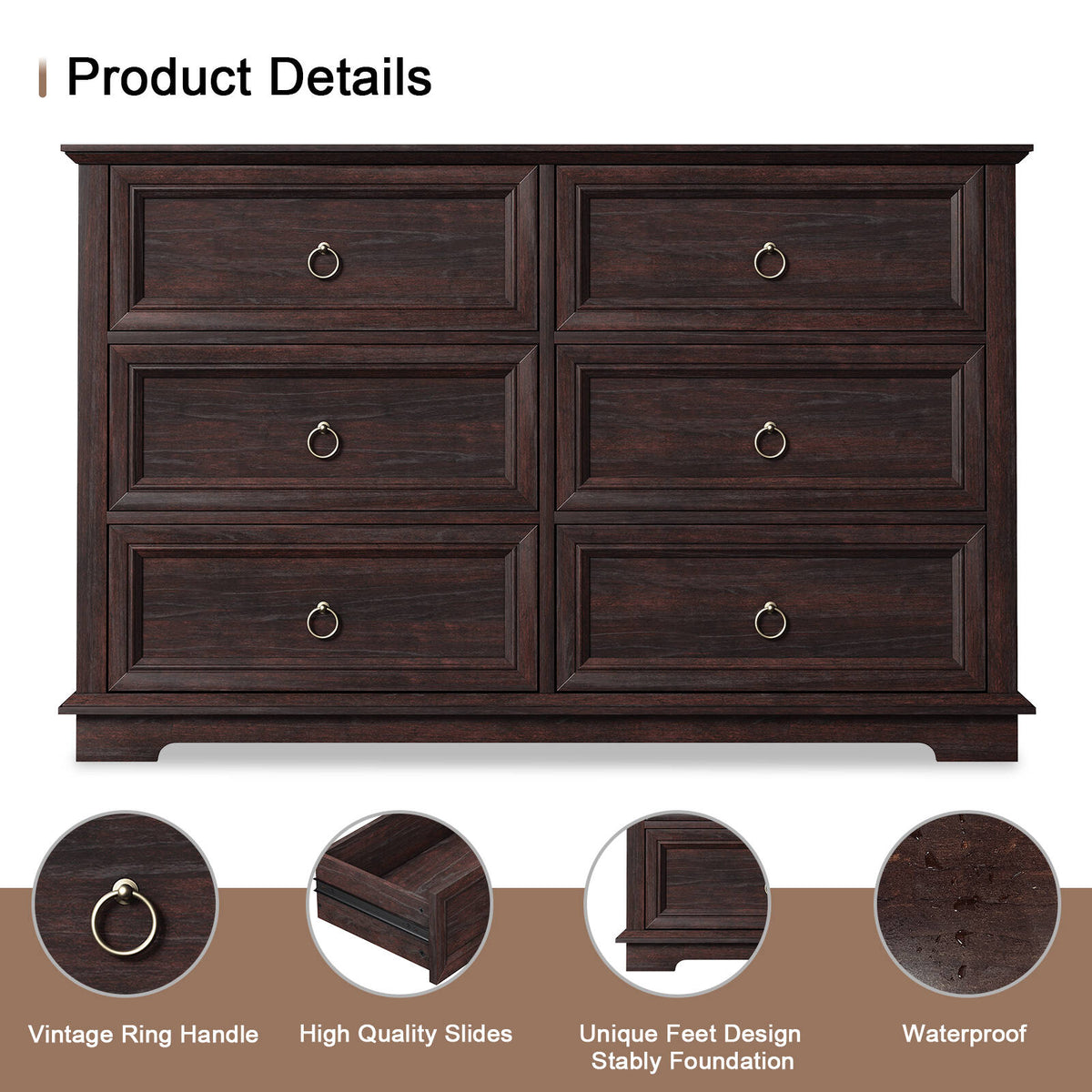 FAGAGA 6 Drawers Dresser for Living Room,Storage Cabinet Wooden Dressers Organizer for Bedroom,White