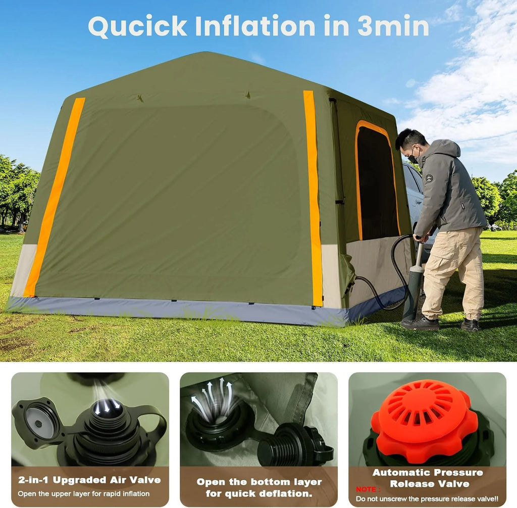 Inflatable Tents for Camping, Blow Up Tent with Canopy, Easy Setup Inflatable Camping Tent with Stove Jack, Waterproof Oxford Air Glamping Tents for Camping Adult 8-10 Person
