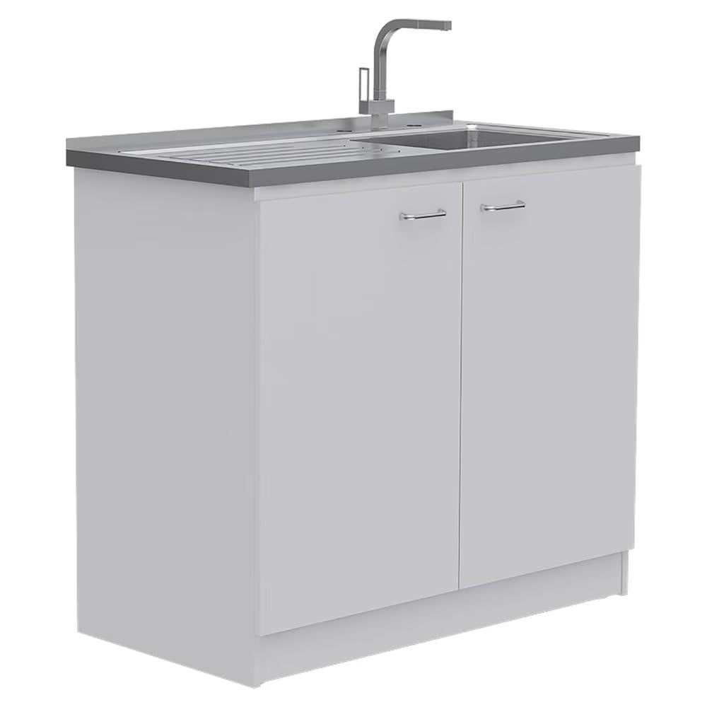 Depot E-Shop Salento Freestanding Sink With Double Door Cabinet, 2 Shelves, White/Light Oak