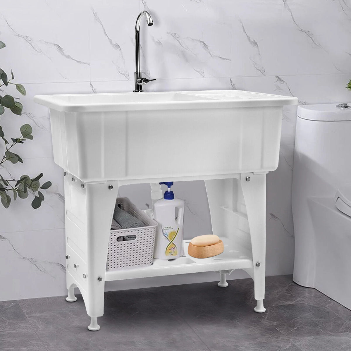 Laundry Sink Freestanding Plastic Indoor and Outdoor Utility Sink with Washboard