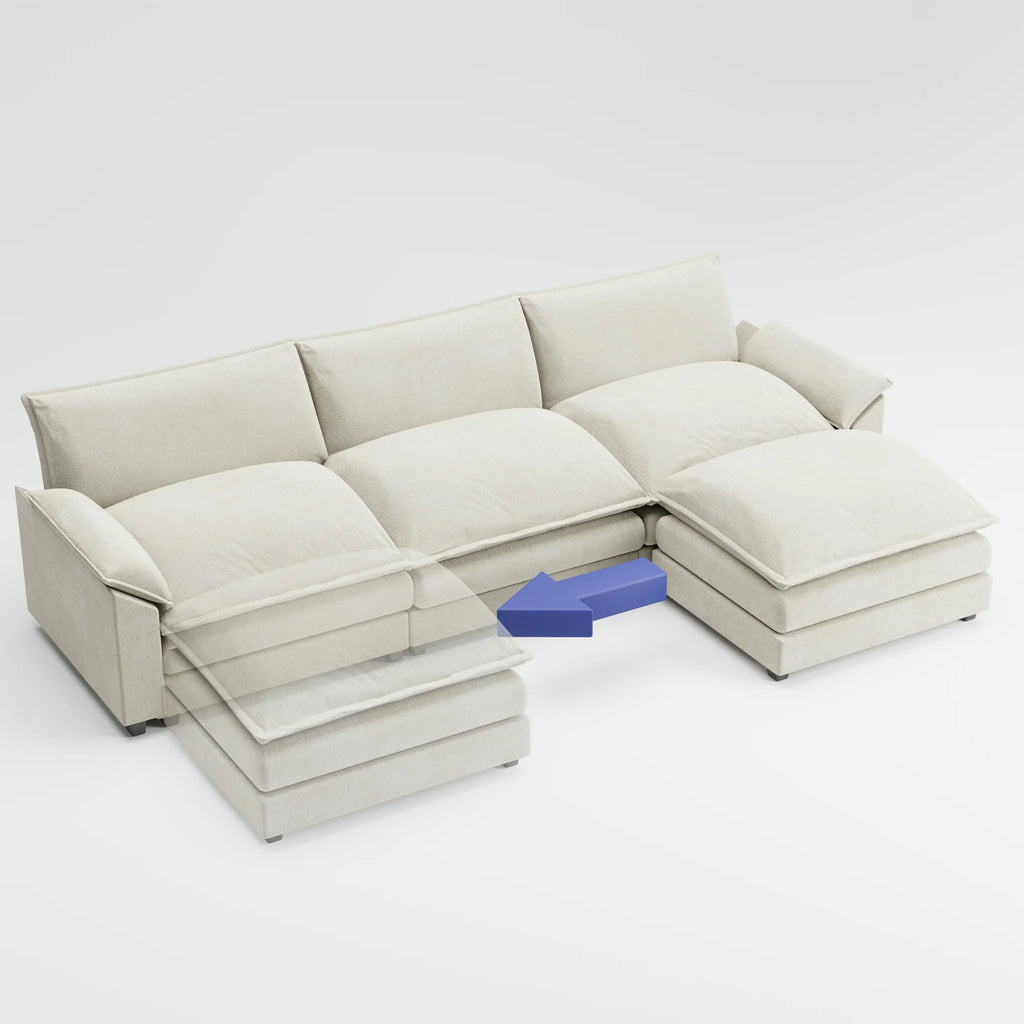 Homall Sectional Sofa 3-seat L-shaped Sofa with reversible toffee chair Movable Footrest Sofa,White
