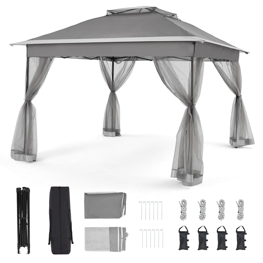 Bezseller 11x11 Pop up Gazebo, Outdoor Waterproof Canopy Tent with Mosquito Netting for Outdoors, Khaki