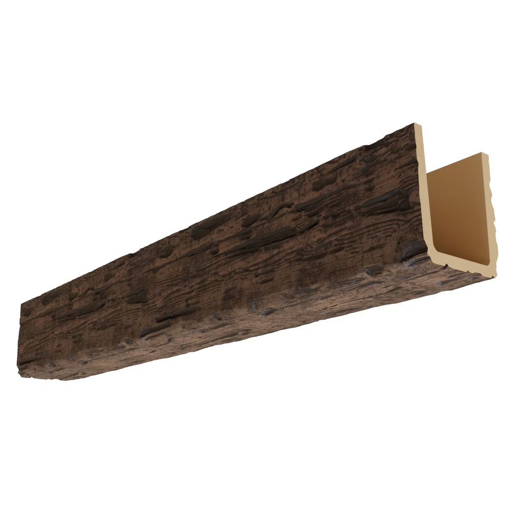 Ekena Millwork 3 1/2"W x 3 1/2"H x 120"L 3-Sided (U-Beam) Salvaged Timber HeritageTimber Faux Wood Ceiling Beam, Kona Brown