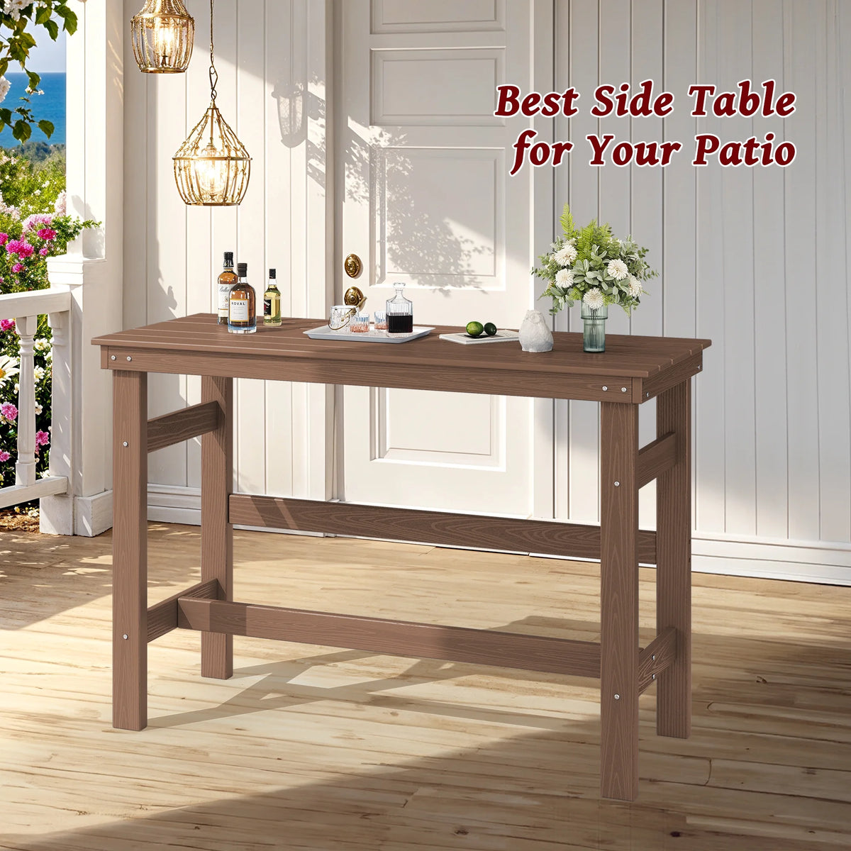 SERWALL 41" Outdoor Bar Table, HDPE All Weather Adirondack Outdoor Bar Height Table, Navy