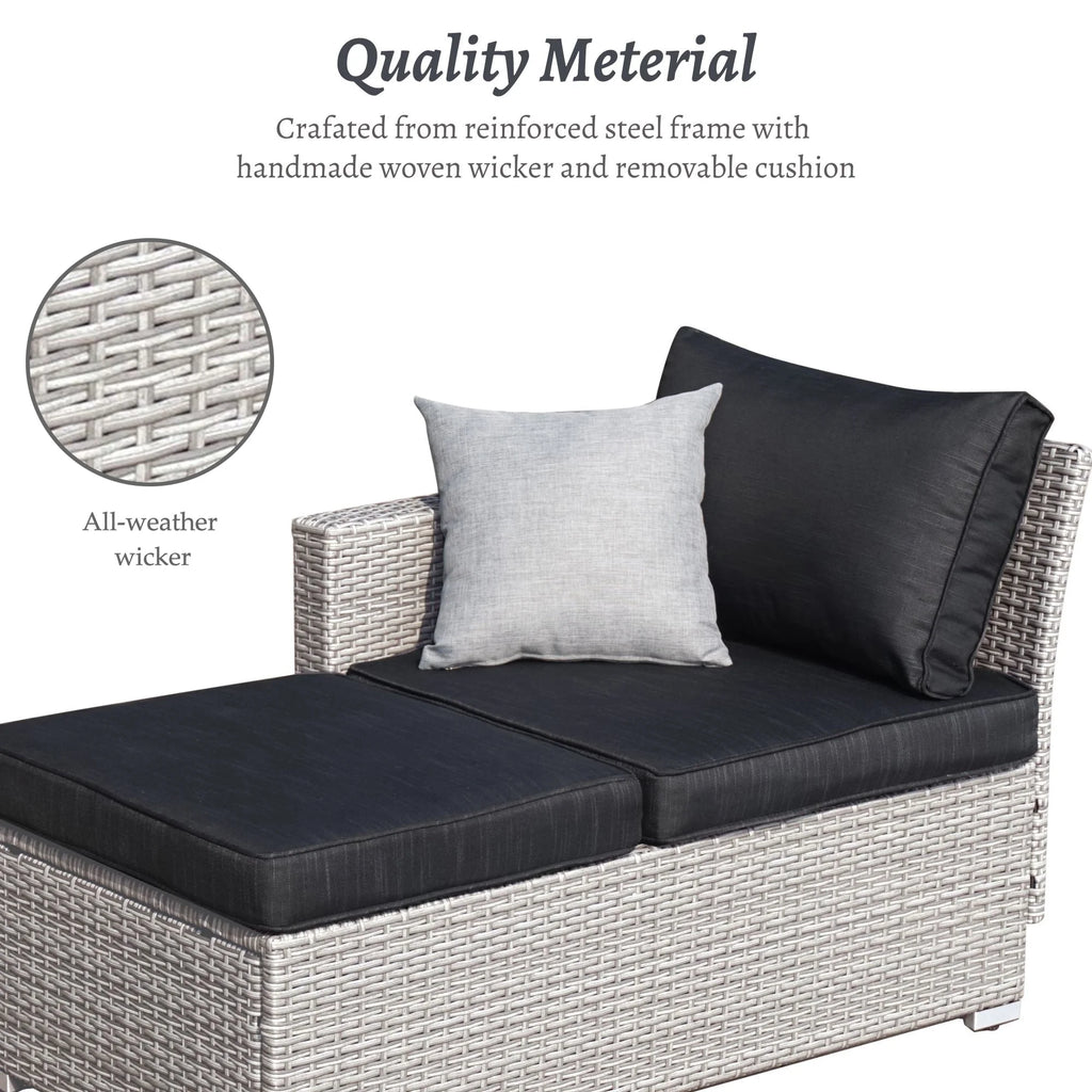 SUNTONE Patio Sectional Set - 3 Pieces Outdoor Conversation Set Wicker Rattan Outdoor Furniture Sofa with Table, Beige