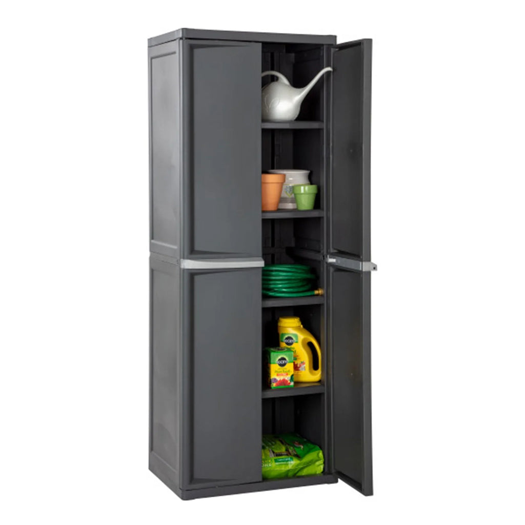 Wangbujianwang 4 Shelf Cabinet, Lockable Utility Storage w/ Adjustable Shelves, Gray - Plastic Shelving Unit for Organizing Garage, Pantry, Basement, Laundry Room or Mudroom