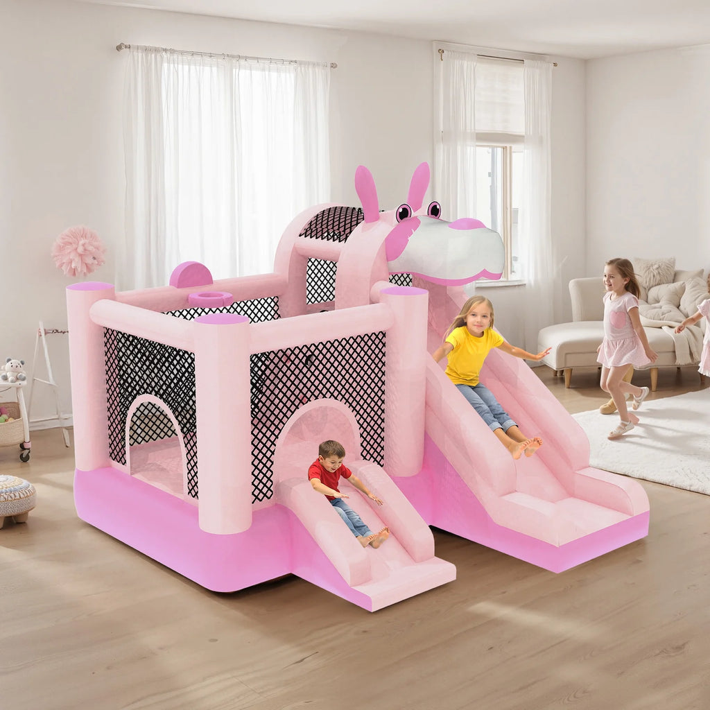 Mukidy 114''x 114'' x 92.5'' Inflatable Bounce Houses for Kids 3-10 with Blower Double Slide and Ball Pit/Indoor Bouncy House, PVC, Child, Teen, Toddler，Blue