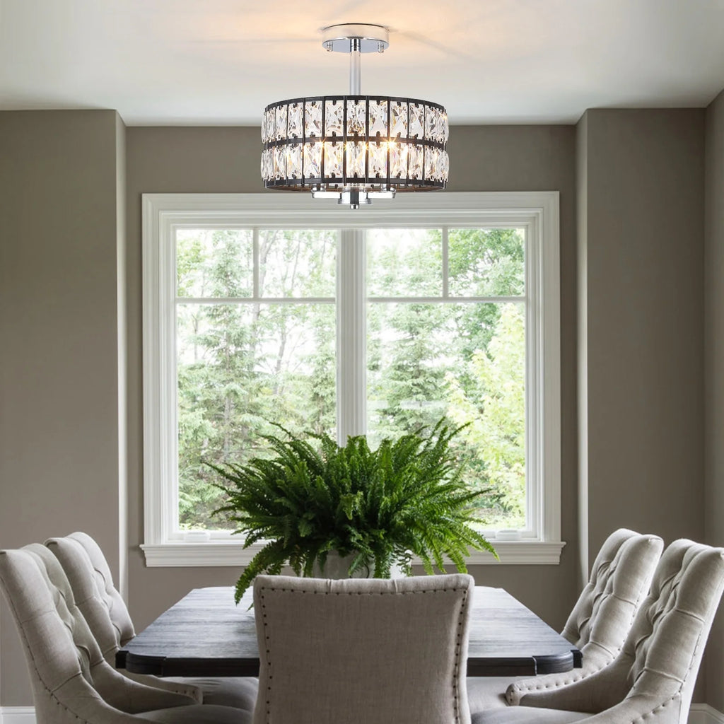 3-Light Crystal Semi Flush Mount Lights for Living Room Hallway French Gold