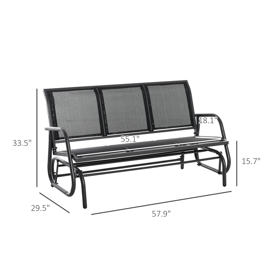 Outsunny Patio Glider Bench, Outdoor Porch Glider Swing with 3 Seats, Breathable Mesh Fabric, Metal Frame, Black