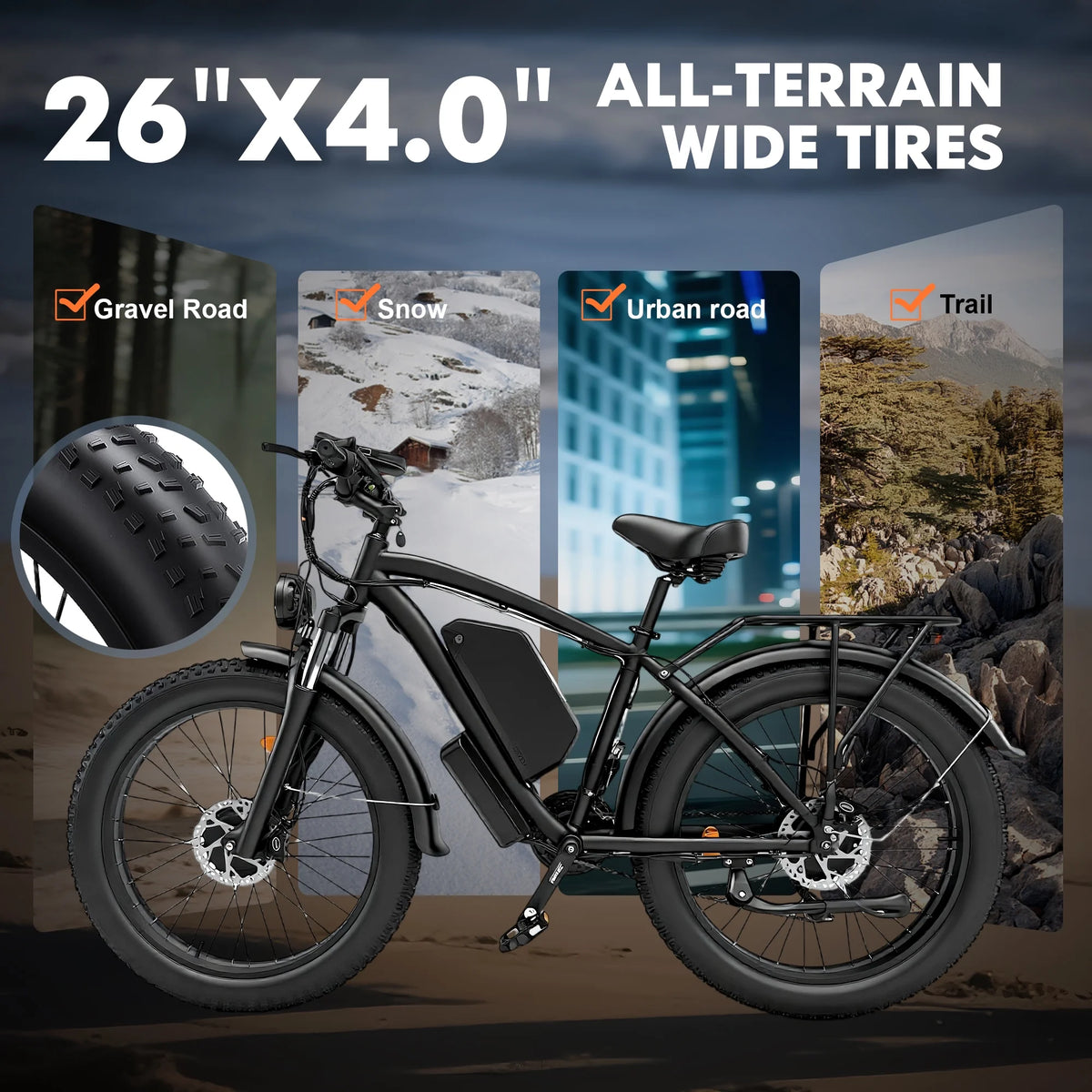 Electric Fat Tire Bike for Adults, 6000W Dual Motor Ebike, Max 50MPH 26"x4.0 Off-Road Mountain Electric Bicycle, 60V 25AH, UL2849