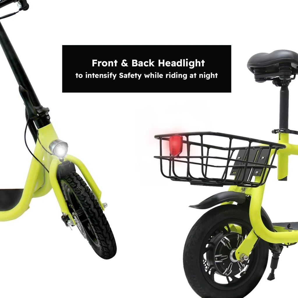 Dazone Electric Scooter Ebike, 450W 36V 12.5 Miles Long-range Battery Foldable Easy Carry Portable Design, Adult Electric Bicycle Scooter Up to 15.5 mph Commuter Scooter, 12 in Tires Off-Road, Yellow