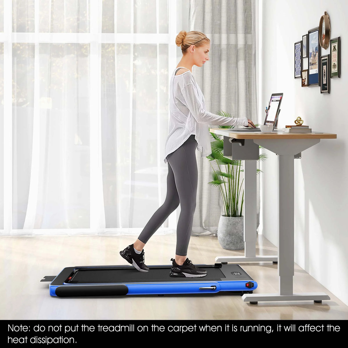 SuperFit Up To 7.5MPH 2.25HP 2 in 1 Dual Display Screen Treadmill Jogging Machine W/APP Control Silver